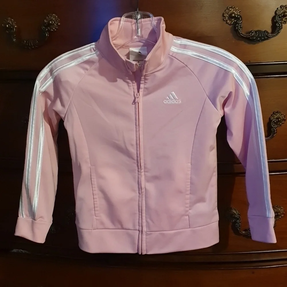 Adidas Youth 3Stripes Pink Track Jacket sz 6